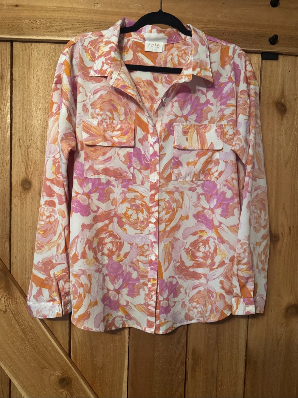 Floral Button-Front Women’s Blouse in Pink & Peach